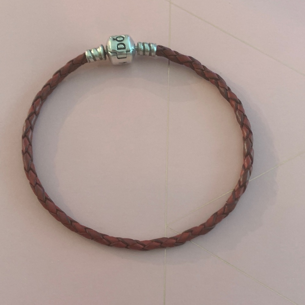Pandora Red Leather Bracelet with Silver Clasp - 8 inch
